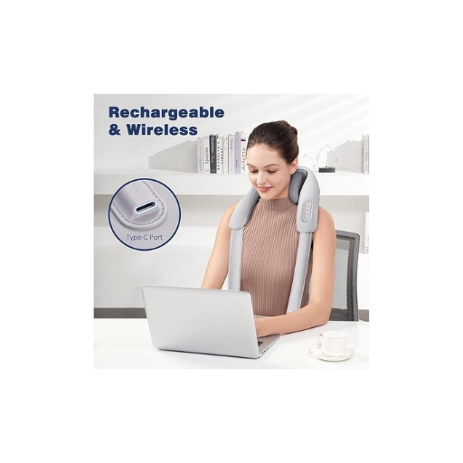 Shiatsu 4D Neck & Back Massager with Heat – Rechargeable Deep Tissue Pillow for Shoulder, Back & Body Pain Relief